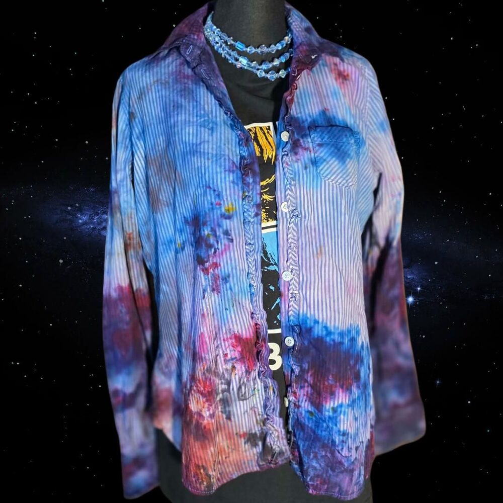 One‑of‑a‑Kind Ice Dyed Ruffled Cowgirl Shirt